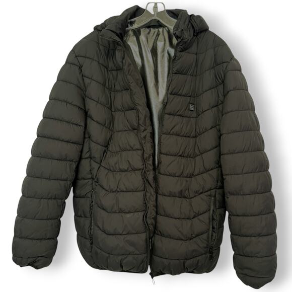 None and/or Unknown Jackets & Blazers - USB-Heated‎ Hooded Puffer – Black, Reflective Lining – XXL (fits XL/1X)